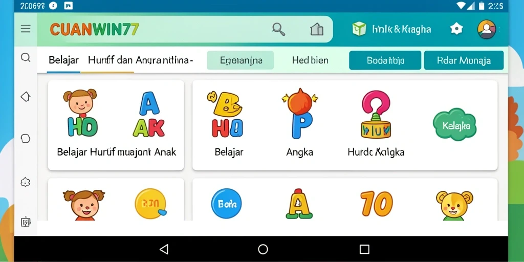 Antarmuka pengguna interaktif untuk belajar huruf dan angka.