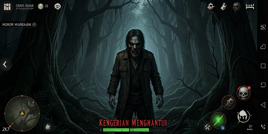 Antarmuka menarik dengan elemen horor yang mendebarkan.